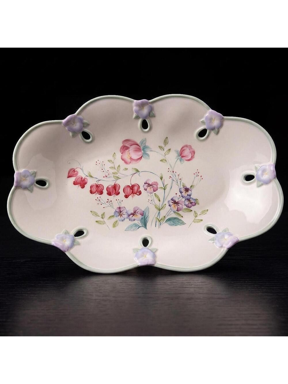 Vtg Lenox Spring Bouquet Jewelry Tray Floral Porcelain Ring Dish Vanity Tray 9"